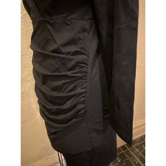 Sarin Mathews Deep V Neck Ruched Long Sleeve Mini Dress Black NWT Size XL - Picture 6 of 8